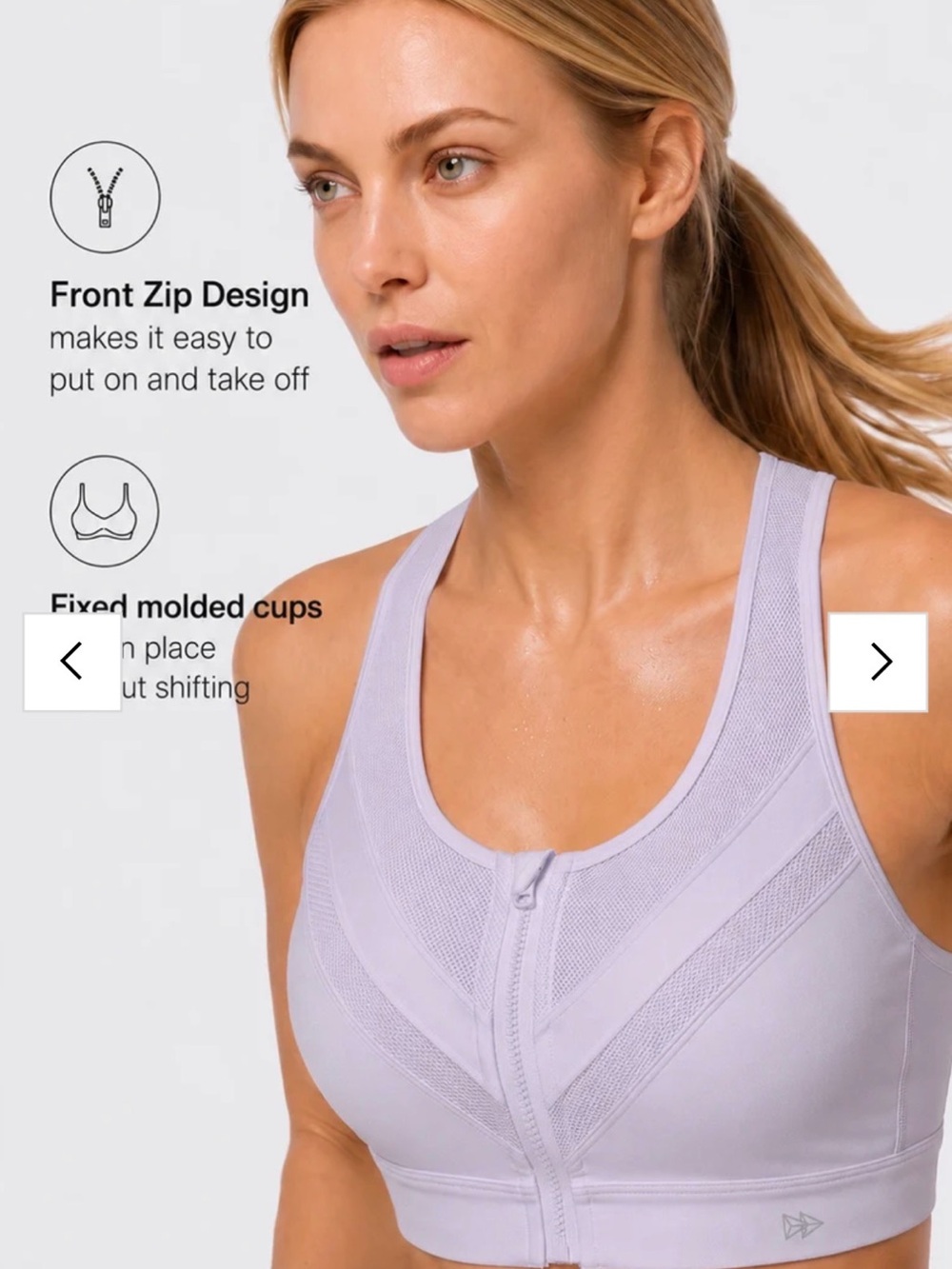 Enfold™ Zip-Front Breathable Racerback High-Support Bra for Larger Busts
